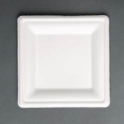 Assiettes carr&eacute;es compostables en bagasse Fiesta Compostable 261mm (lot de 50)