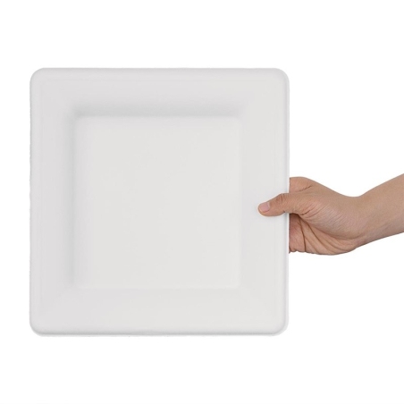Assiettes carr&eacute;es compostables en bagasse Fiesta Compostable 261mm (lot de 50)