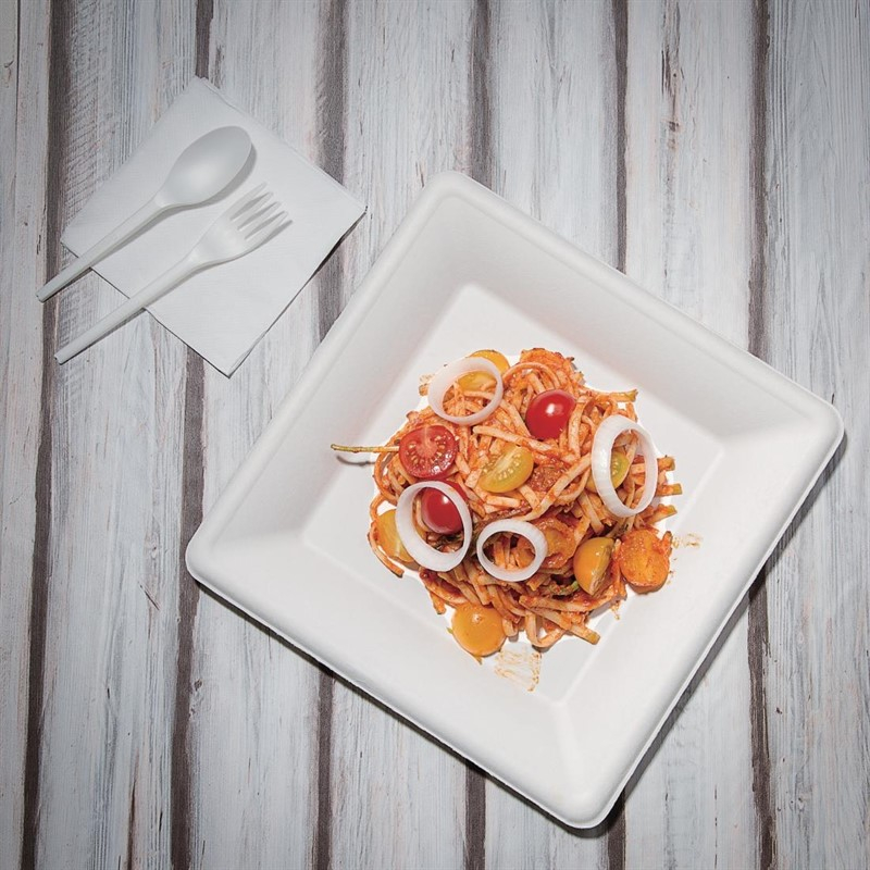 Assiettes carr&eacute;es compostables en bagasse Fiesta Compostable 261mm (lot de 50)