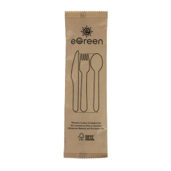 Ensembles de couverts en bois 4-en-1 emballages individuels kraft eGreen (lot de 250)