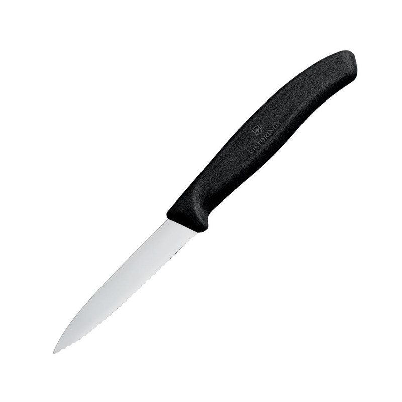 Couteau d'office dent&eacute; pointu Victorinox 8cm noir