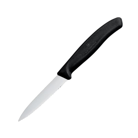 Couteau d'office dent&eacute; pointu Victorinox 8cm noir