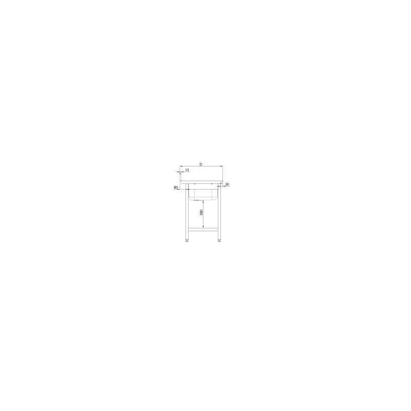 Stalgast spoeltafel 1-bak, met onderste plank 600x700x850 mm