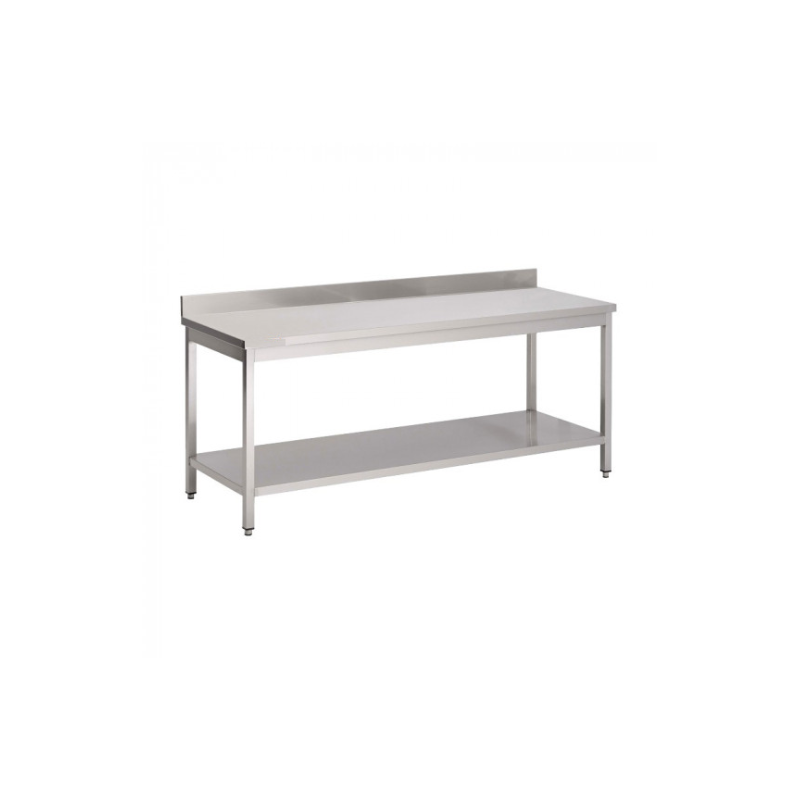 Roestvrij Stalen Tafel Met Onderplank En Rugleuning 1800 x 700mm - GDATS-187A - Materiel Horeca