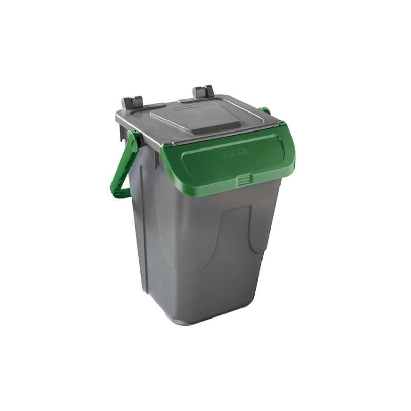 Poubelle avec couvercle basculant Corps gris - couvercle vert - 35l - ECG-0035-040 - Linum