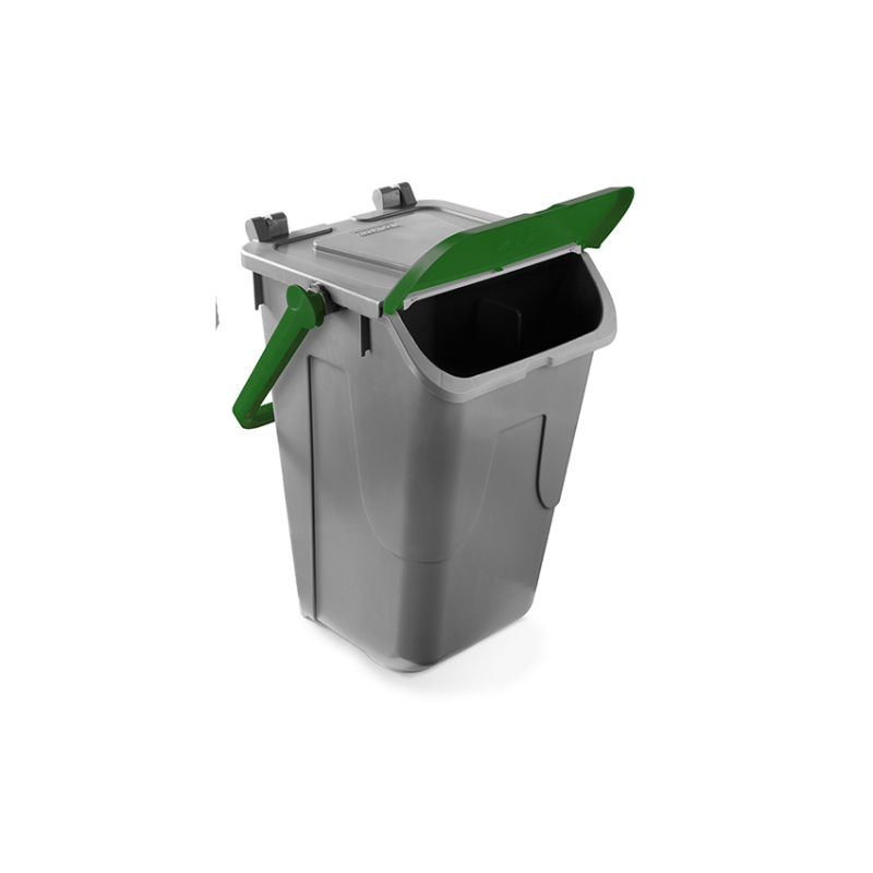 Poubelle avec couvercle basculant Corps gris - couvercle vert - 35l - ECG-0035-040 - Linum